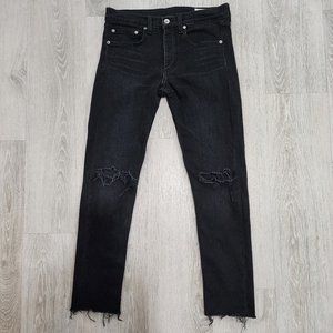 Rag & Bone Men's Fit 1 Extra Slim Distressed Raw Hem Black Button Fly Jeans 30